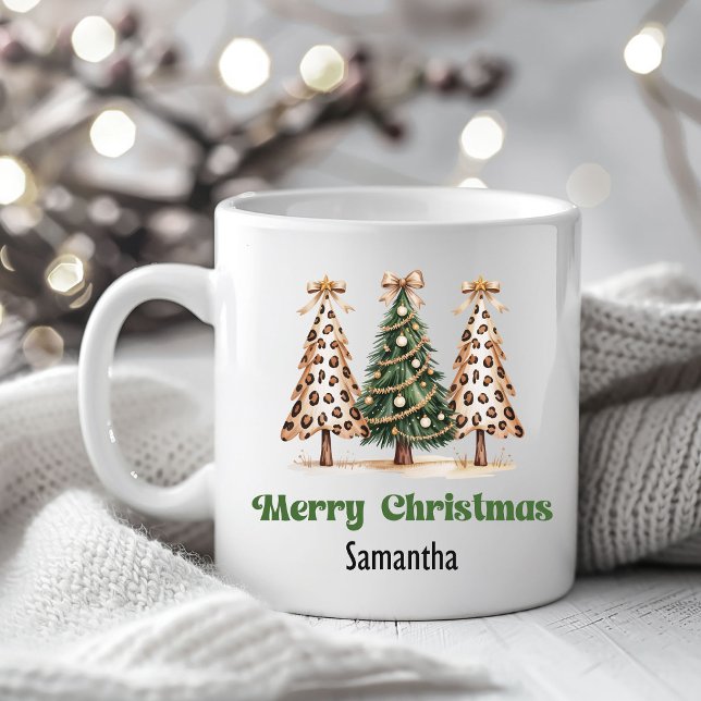 Premium Leopard Weihnachtsbäume mit individuellem  Kaffeetasse (Premium Leopard Christmas Trees Custom Name Mug)