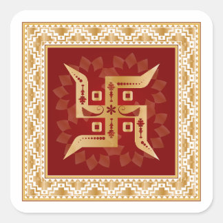 Premium-Lotos-Hintergrund Hindu Swastik Gold-Aufkl Quadratischer Aufkleber