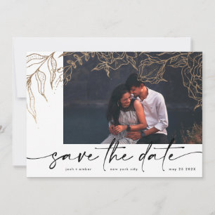 Premium   Modernes Black Forever Foto Gold Floral Save The Date