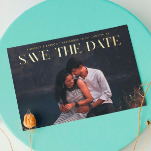Premium Modernes Text Foto DESIGNER Save The Date Folieneinladung