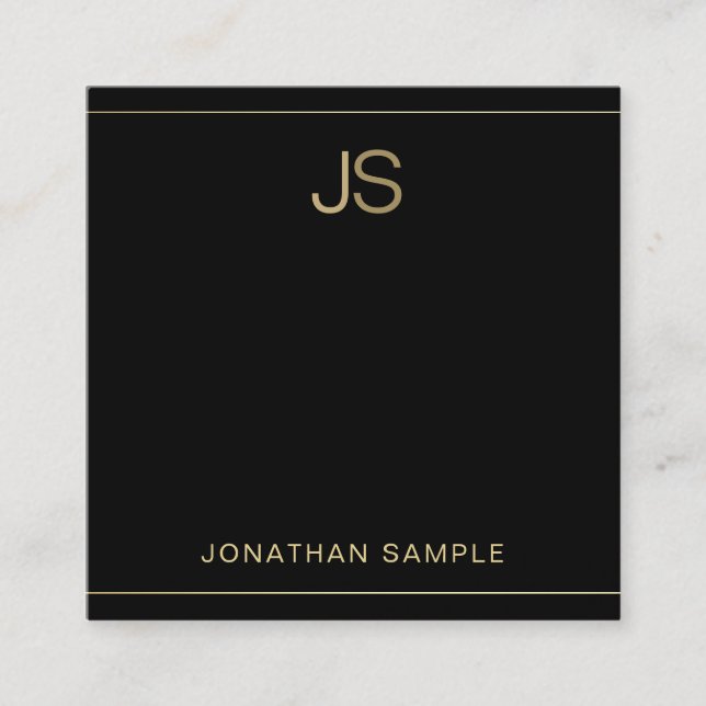 Premium Monogram Elegant Black Gold Luxury Silk Quadratische Visitenkarte (Vorderseite)