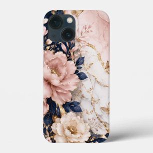 Premium Navy Blau & Rosa Botanical Marmor Case-Mate iPhone Hülle