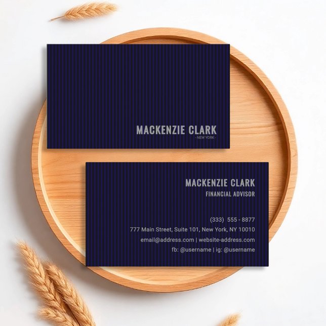 Premium Navy Pinstripe Business Card Visitenkarte (Von Creator hochgeladen)
