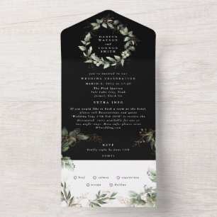 Premium Onyx Black Eucalyptus Wreath Wedding All In One Einladung