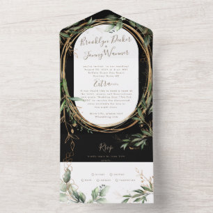 Premium Onyx Black Greenery Eucalyptus Wedding All In One Einladung