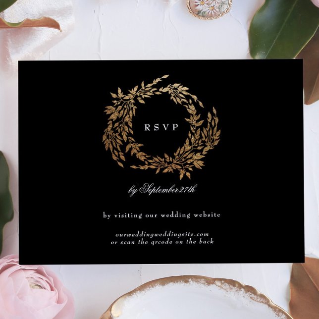 Premium Onyx Black Wappen Classic Wedding Website RSVP Karte (Von Creator hochgeladen)