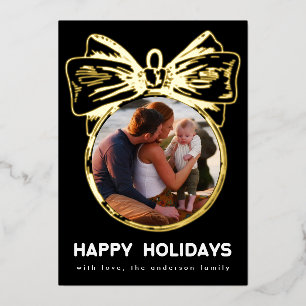 Premium-Onyx-Goldenes-Mehrfach-Foto-Ornament Glück Folien Feiertagskarte