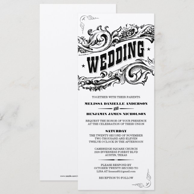 Premium Paper Eleganter Western Hochzeit Einladung (Vorne/Hinten)