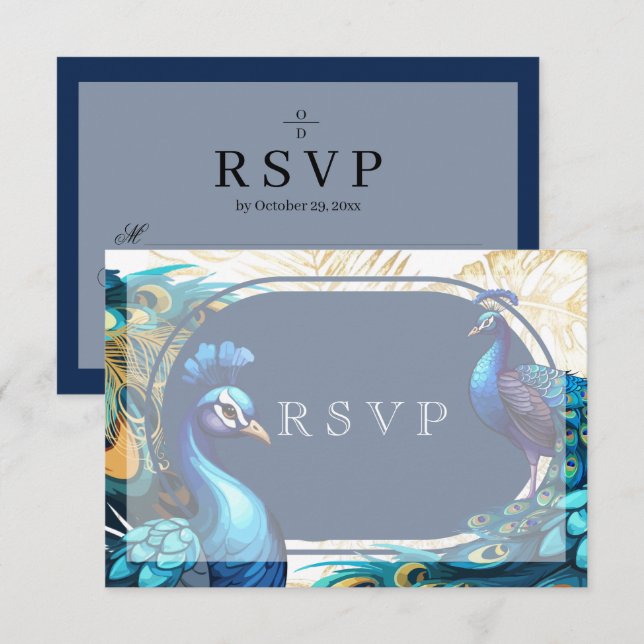Premium Peacocks Feathers Wedding RSVP Karte (Vorne/Hinten)