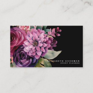 Premium Pink Purpur Blumen Schwarz Visitenkarten Visitenkarte