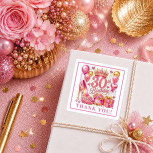 Premium Pink- und Gold-Glitter-30. Geburtstags-Auf Quadratischer Aufkleber