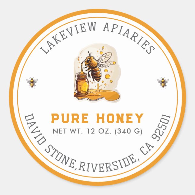 Premium Pure Honey Jar Labels | Maßgeschneiderte Runder Aufkleber (Vorderseite)
