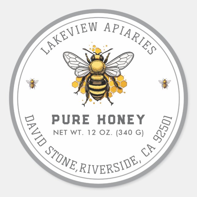 Premium Pure Honey Jar Labels | Maßgeschneiderte Runder Aufkleber (Vorderseite)
