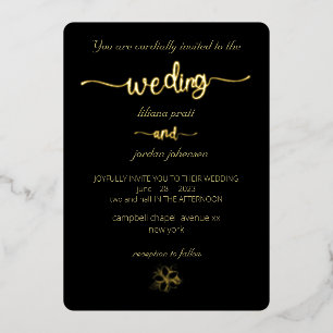 Premium Real Gold Elegante Monogram Black Foil Inv Folieneinladung