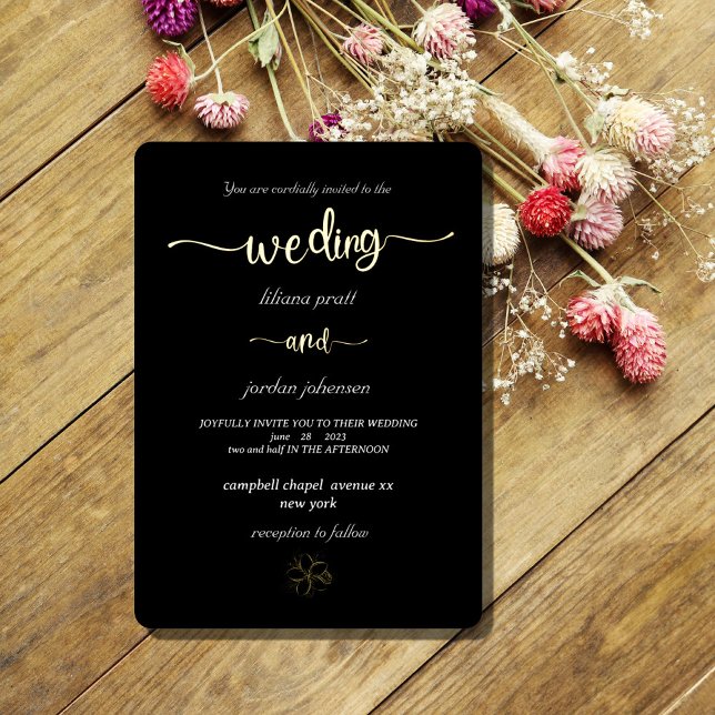 Premium Real Gold Elegante Monogram Black Foil Inv Folieneinladung (Von Creator hochgeladen)