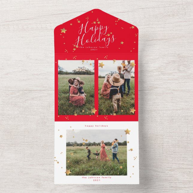 Premium Red Multi Foto Startnight Weihnachten All In One Einladung (Innen Boden)