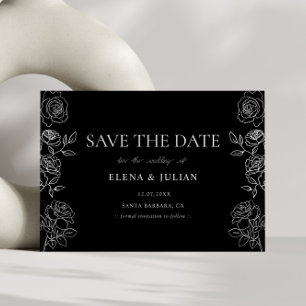 Premium Schwarze und Weiße Französische Rosen Hoch Save The Date