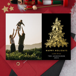 Premium-Schwarzer-Onyx-Gold-Weihnachts-Tannenbaum- Folien Feiertagskarte