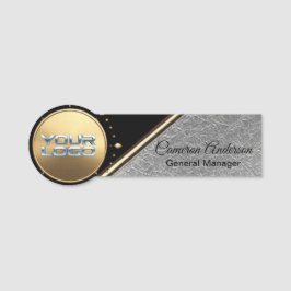 Premium-Schwarzes-Gold-Texturiertes-Silber-Namenss Namensschild