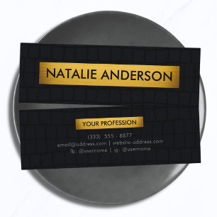 Premium schwarzes Krokodilleder & Gold Mini Visitenkarte