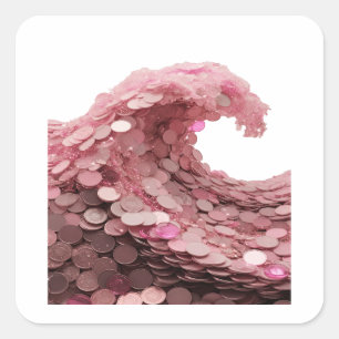 Premium Silber PINK COIN WAVE Quadrat-Aufkleber Quadratischer Aufkleber