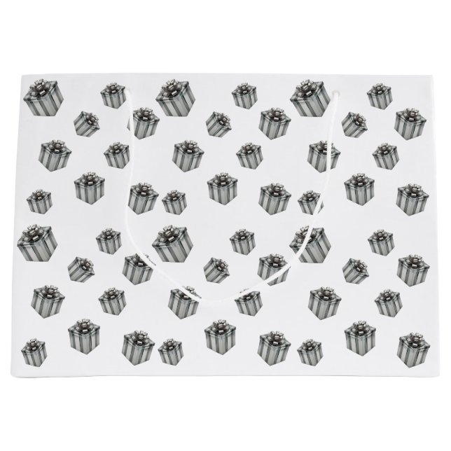 Premium Silver Gift Boxes Elegant Holiday Party Große Geschenktüte (Vorderseite)