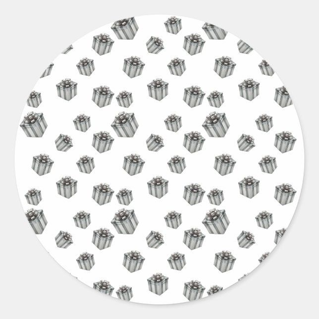 Premium Silver Gift Boxes Elegant Holiday Party Runder Aufkleber (Vorderseite)