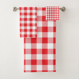 Premium Stylish Red and White Checkered Badhandtuch Set