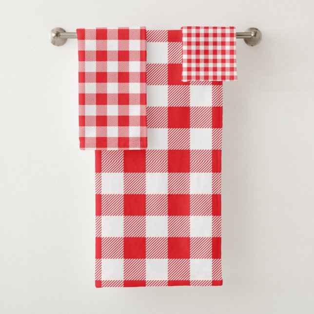 Premium Stylish Red and White Checkered Badhandtuch Set (Insitu)