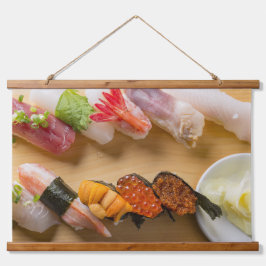 Premium Sushi Art Tapestry – Japanese Elegance Wandteppich Mit Holzrahmen