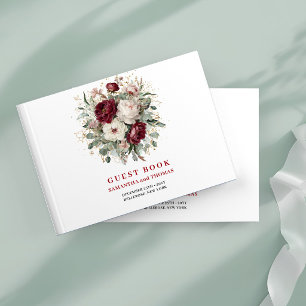 Premium Tiefrot Blumiges Eukalyptus-Gästebuch Gästebuch
