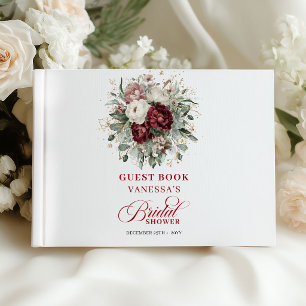 Premium Tiefrot Florales Gästebuch für Brautparty