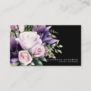 Premium Violette Florale Schwarze Visitenkarten Visitenkarte