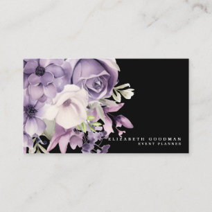Premium Violette Florale Schwarze Visitenkarten Visitenkarte