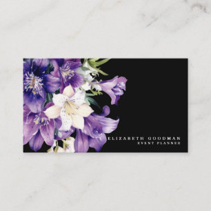 Premium Violette Florale Schwarze Visitenkarten Visitenkarte