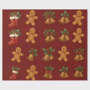 Premium-Weihnachtspapier – Lebkuchen & Glocken Geschenkpapier