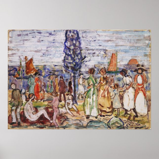 Prendergast - Strand mit blauen Bäumen Poster (Vorne)