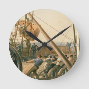 Preparing to launch one of the large buoys, August Runde Wanduhr