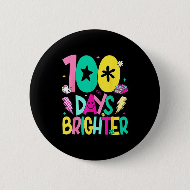 Preppy 100 Days Brighter Happy 100th Day Of School Button (Vorderseite)