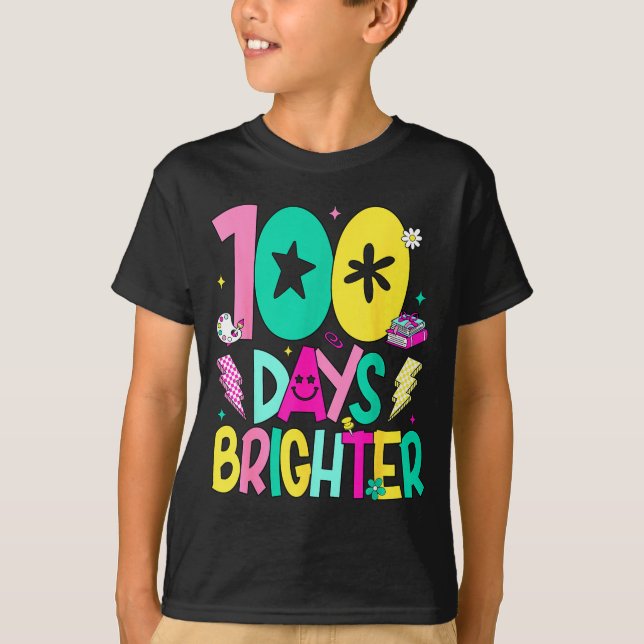Preppy 100 Days Brighter Happy 100th Day Of School T-Shirt (Vorderseite)