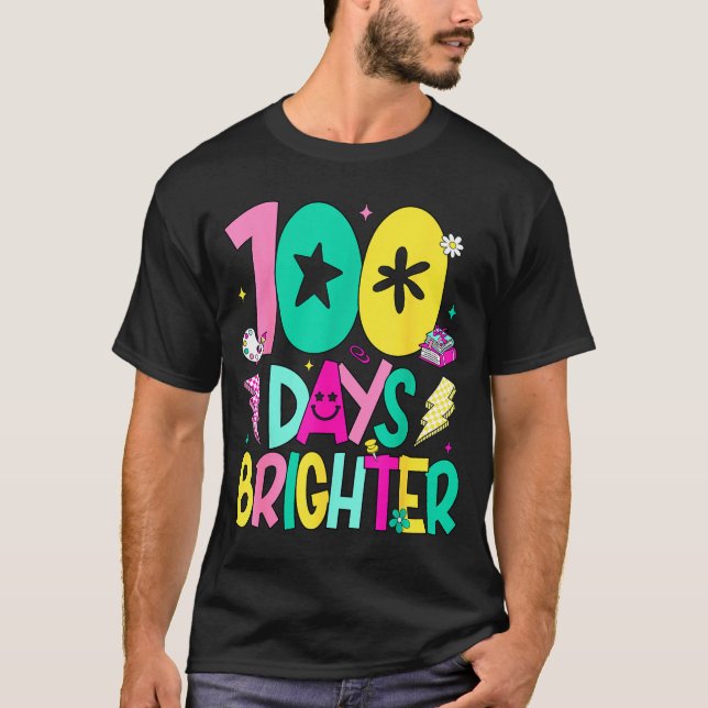 Preppy 100 Days Brighter Happy 100th Day Of School T-Shirt (Vorderseite)
