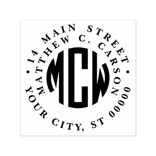 Preppy 3 Initial Circle Monogram Gerahmt Address Permastempel (Design)