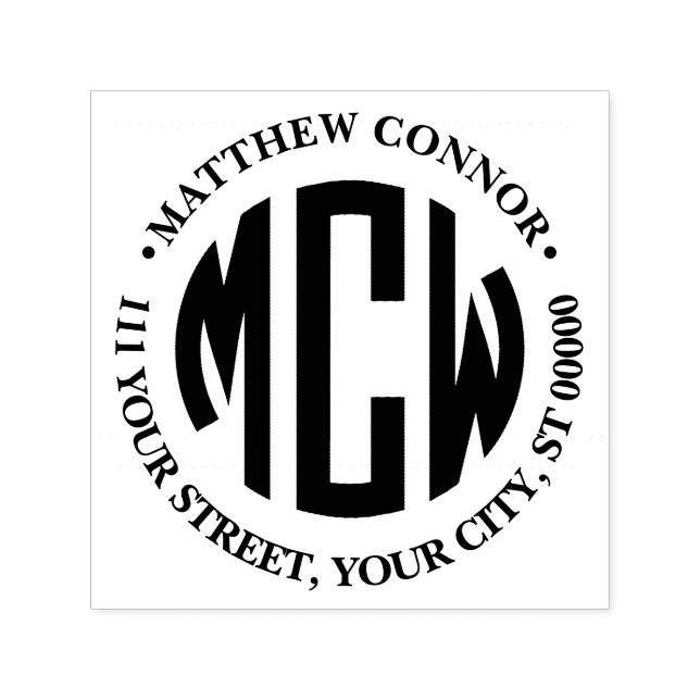 Preppy 3 Initial Circle Monogram Gerahmt Address Permastempel (Design)