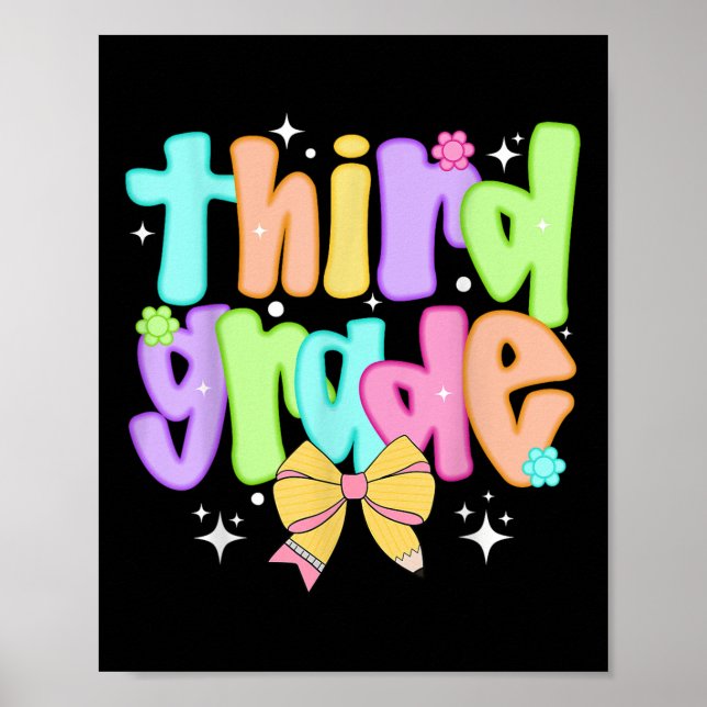 Preppy 3rd Grade Teacher Team Bow Back To School G Poster (Vorne)