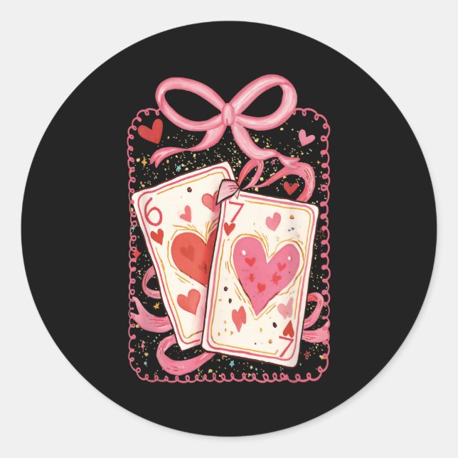 Preppy 6 7 Valentine Couple Love Hearts Playing Ca Runder Aufkleber (Vorderseite)
