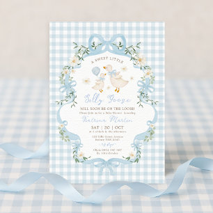 Preppy Albern Goose Blue Bow Boy Baby Showdusche Einladung