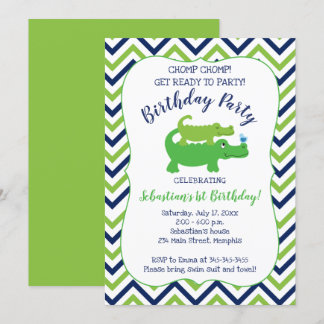 Preppy Alligator Crocodile Boy Geburtstagseinladun Einladung