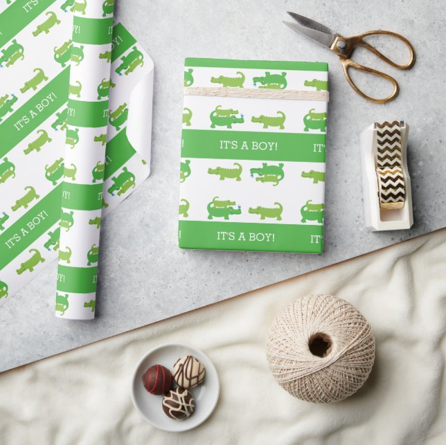 Preppy Alligator Crocodile Boy Wrapping Paper Geschenkpapier (Kunsthandwerk)