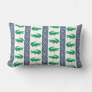 Preppy-Alligator-Greek-Key-Streifen – Grün & Navy Lendenkissen
