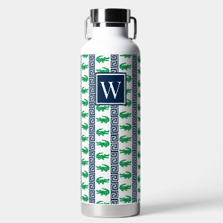 Preppy Alligator Greek Key Stripe – Green & Navy   Trinkflasche